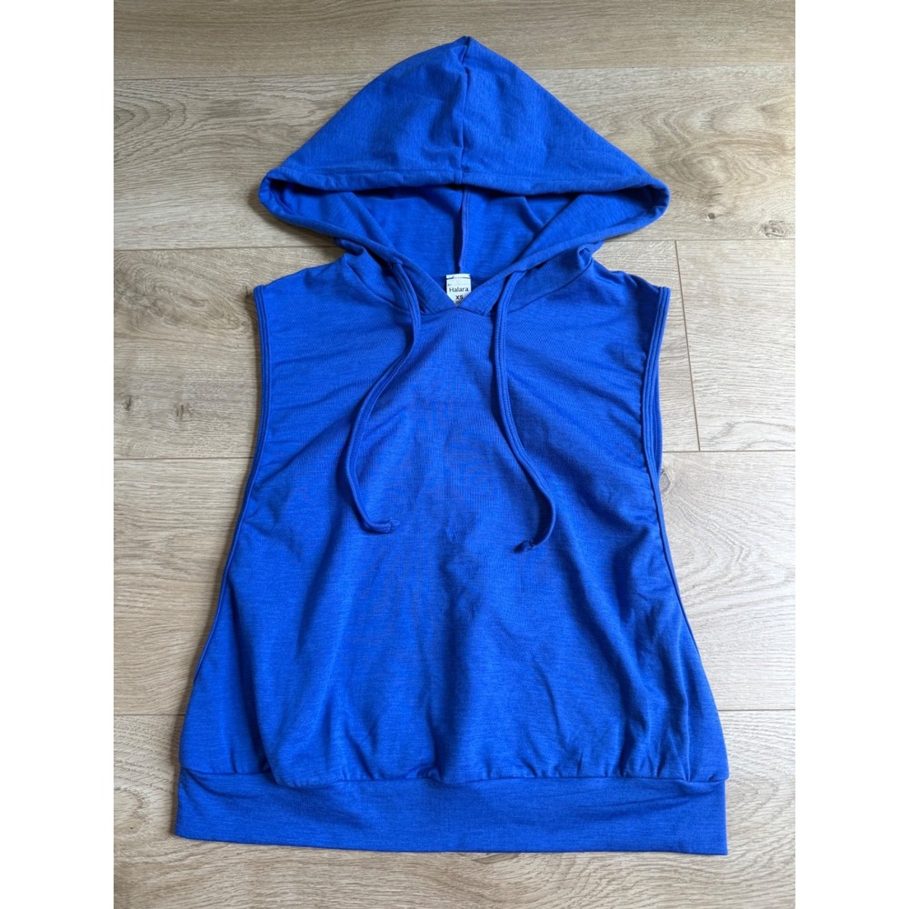 NWOT Halara Hooded Drawstring Sleeveless Cropped Running Tank Top blue size XS